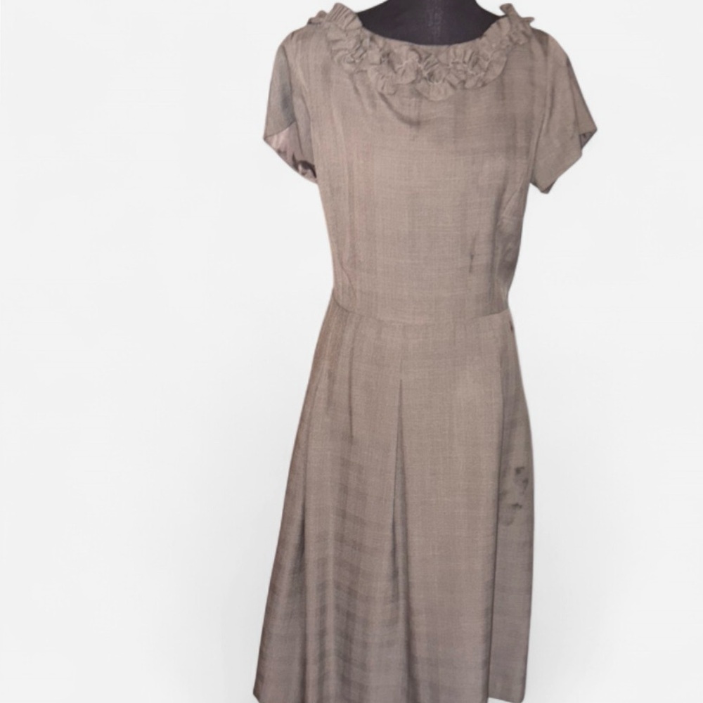 Nicole Taupe Ruffle Collar Midi Dress